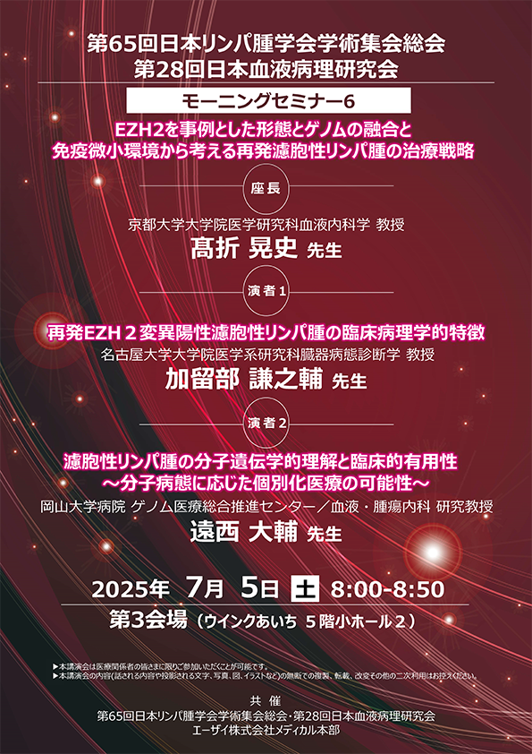 第65回日本リンパ腫学会 学術集会総会<br>第28回日本血液病理研究会<br>モーニングセミナー6